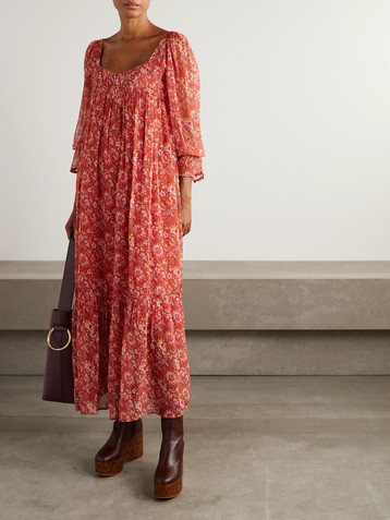 Lilium Sunset floral-print chiffon midi dress