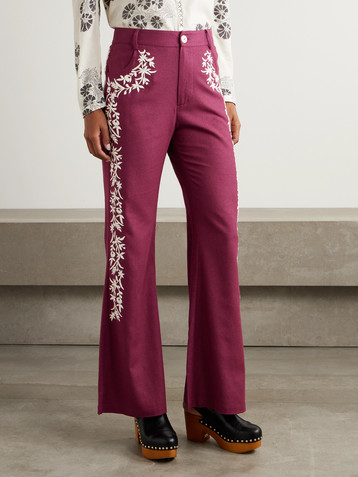 Alix Of Bohemia Bunny Canyon embroidered silk flared pants
