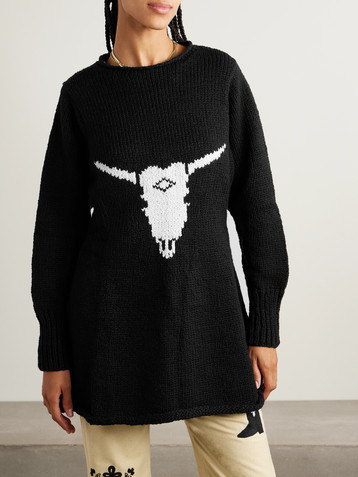 Alix Of Bohemia Renny Cow Skull intarsia organic cotton mini dress