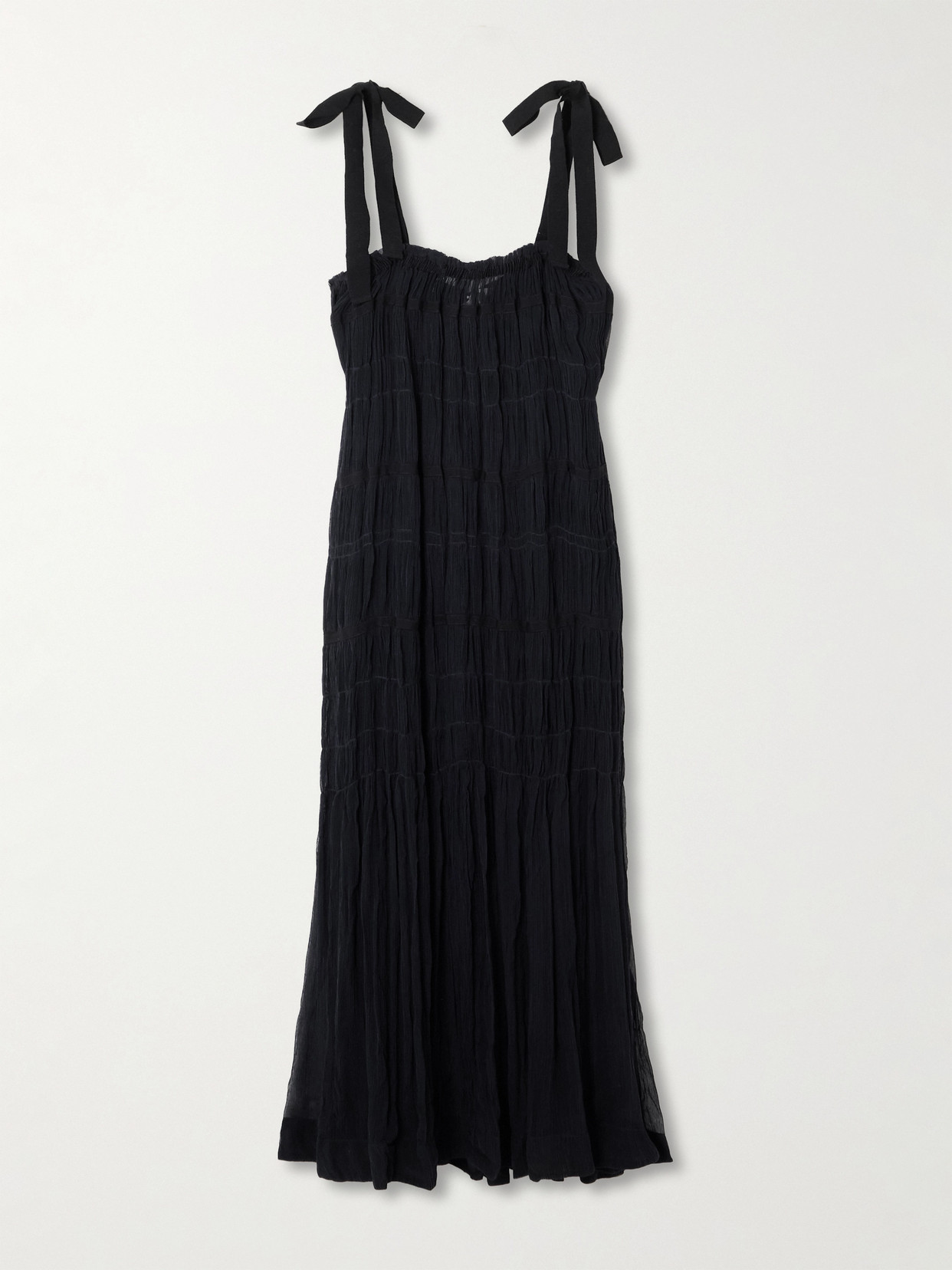 Alix Of Bohemia Emrys Striped Smocked Chiffon Midi Dress In Black