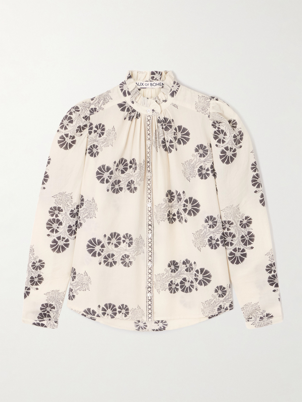 Alix Of Bohemia Artemis Java Ruched Floral-print Wool-twill Shirt In White