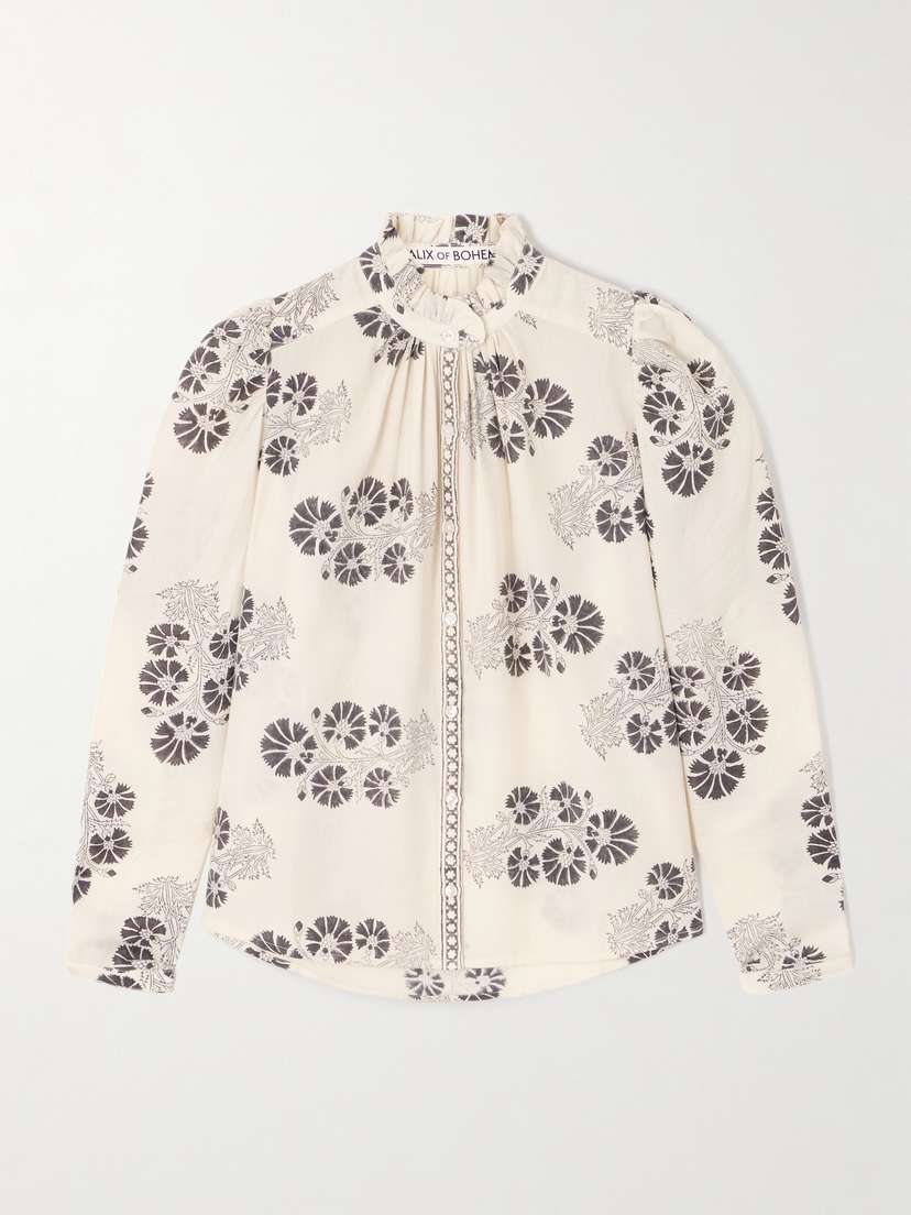 ALIX OF BOHEMIA Artemis Java Ruched Floral-print Wool-twill Shirt