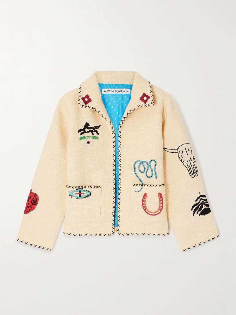 ALIX OF BOHEMIA Francis Tye Tattoo Embroidered Bead-embellished Cotton-tweed Jacket