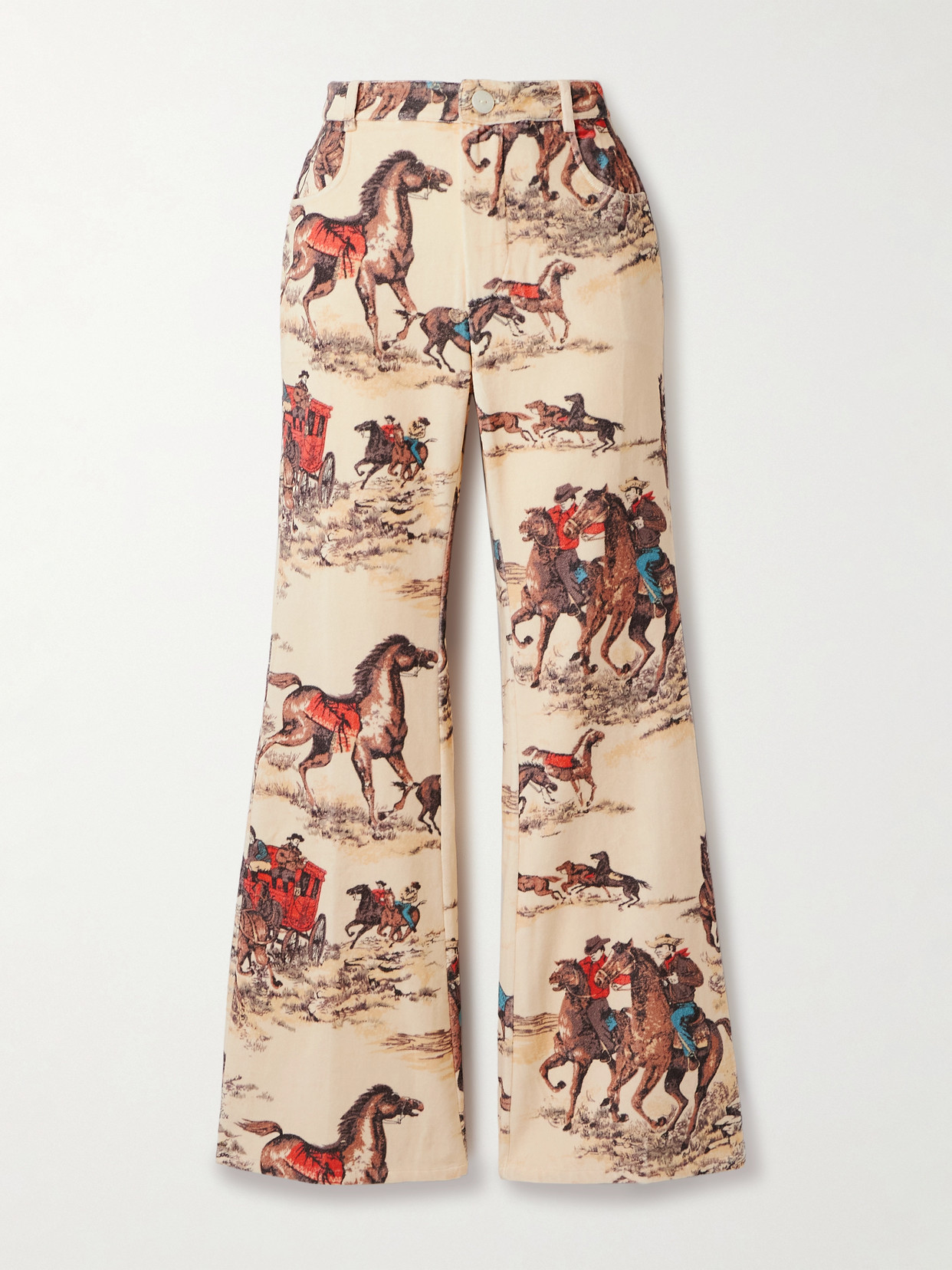 Alix Of Bohemia Bunny Cowboy Printed High-rise Flared Jeans In Neutral