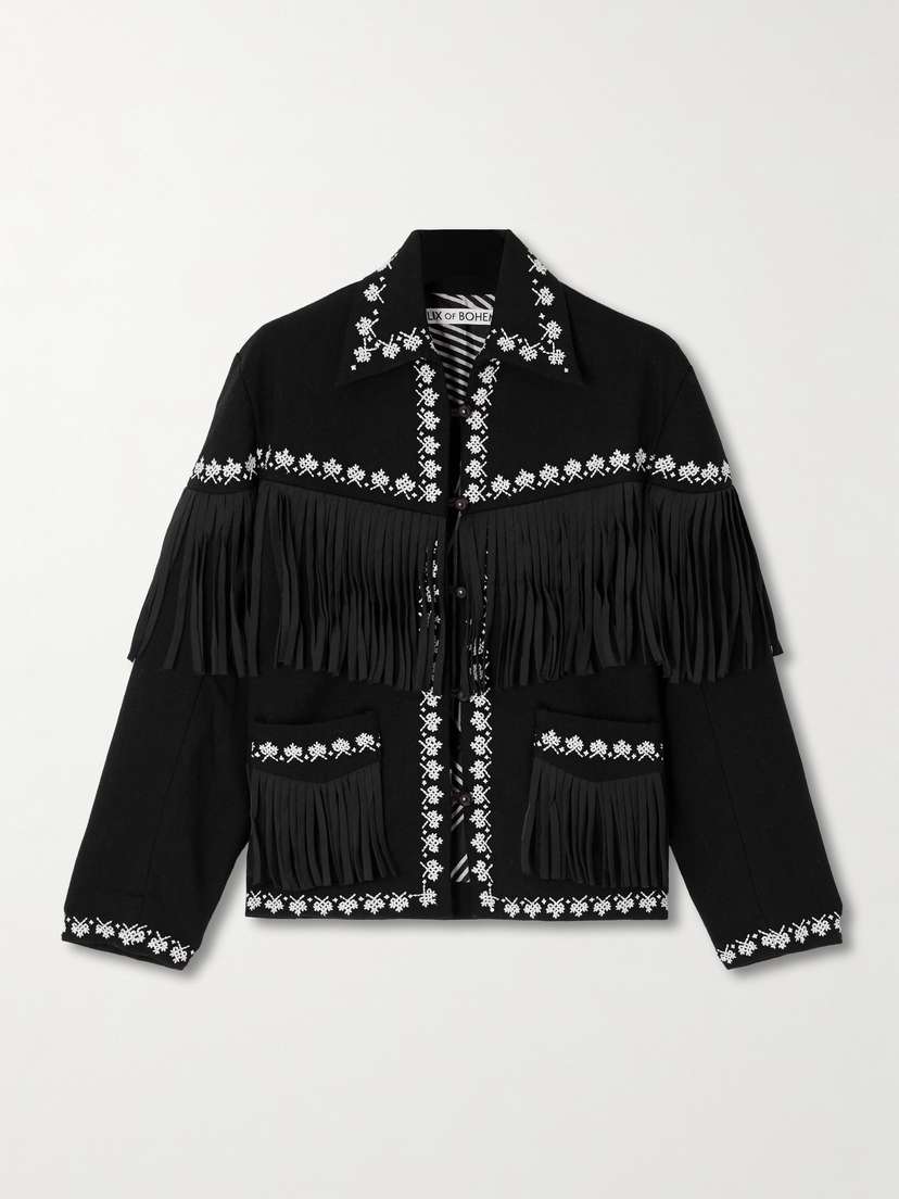 ALIX OF BOHEMIA Jude Fringed Embroidered Wool-flannel Jacket