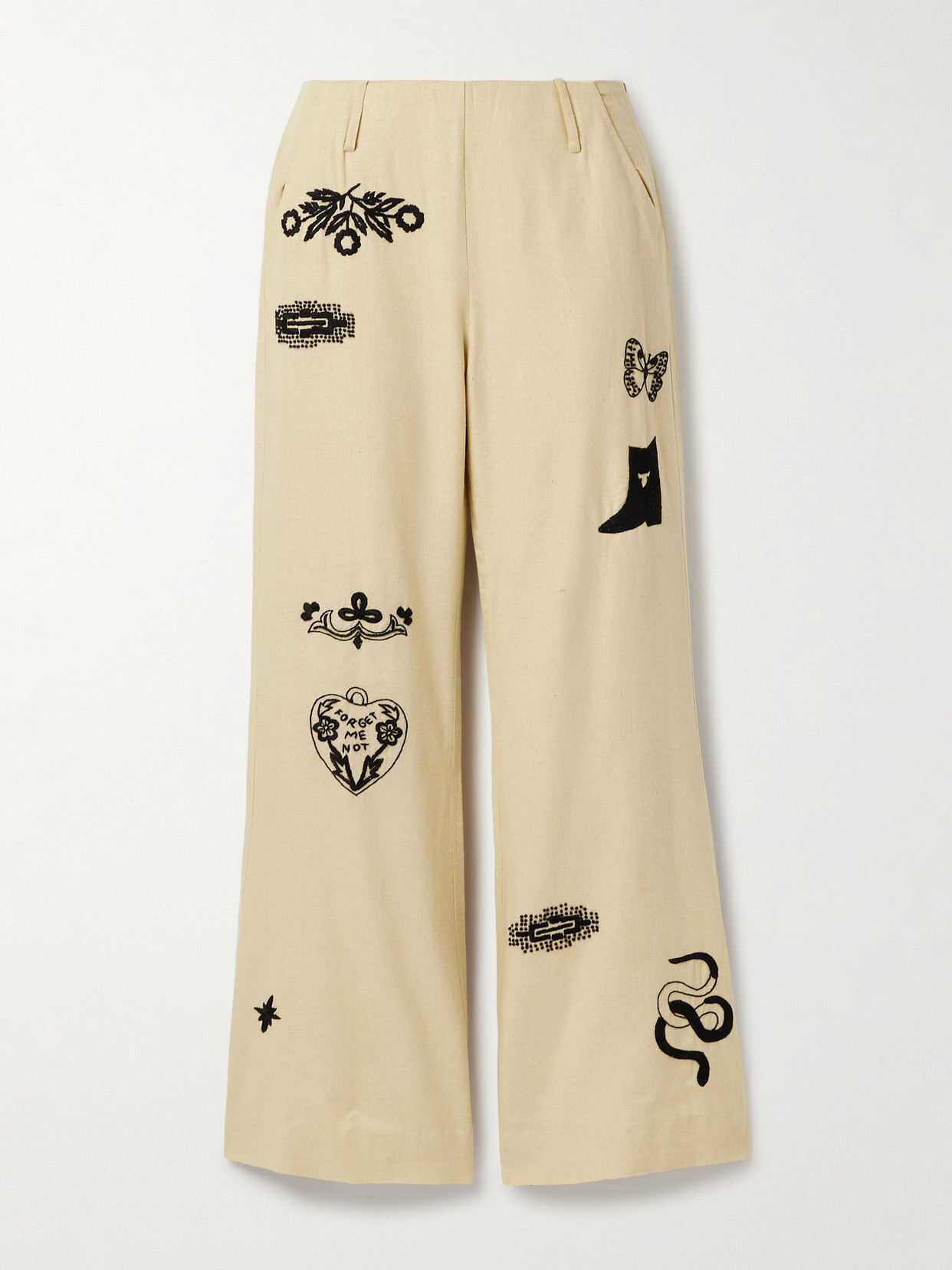 Alix Of Bohemia Charlie Rye Embroidered Silk Flared Pants In Neutral