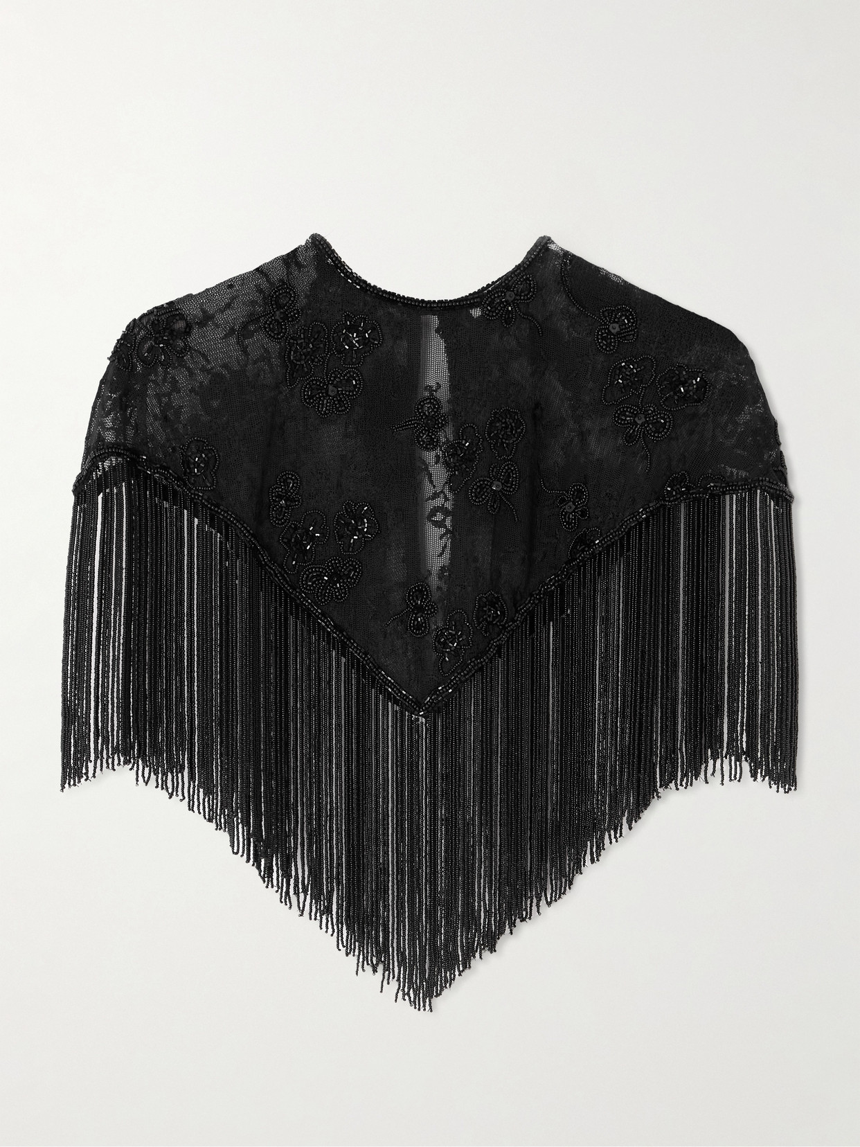 Alix Of Bohemia Flou Night Ride Crystal-embellished Fringed Cotton-tulle Cape In Black