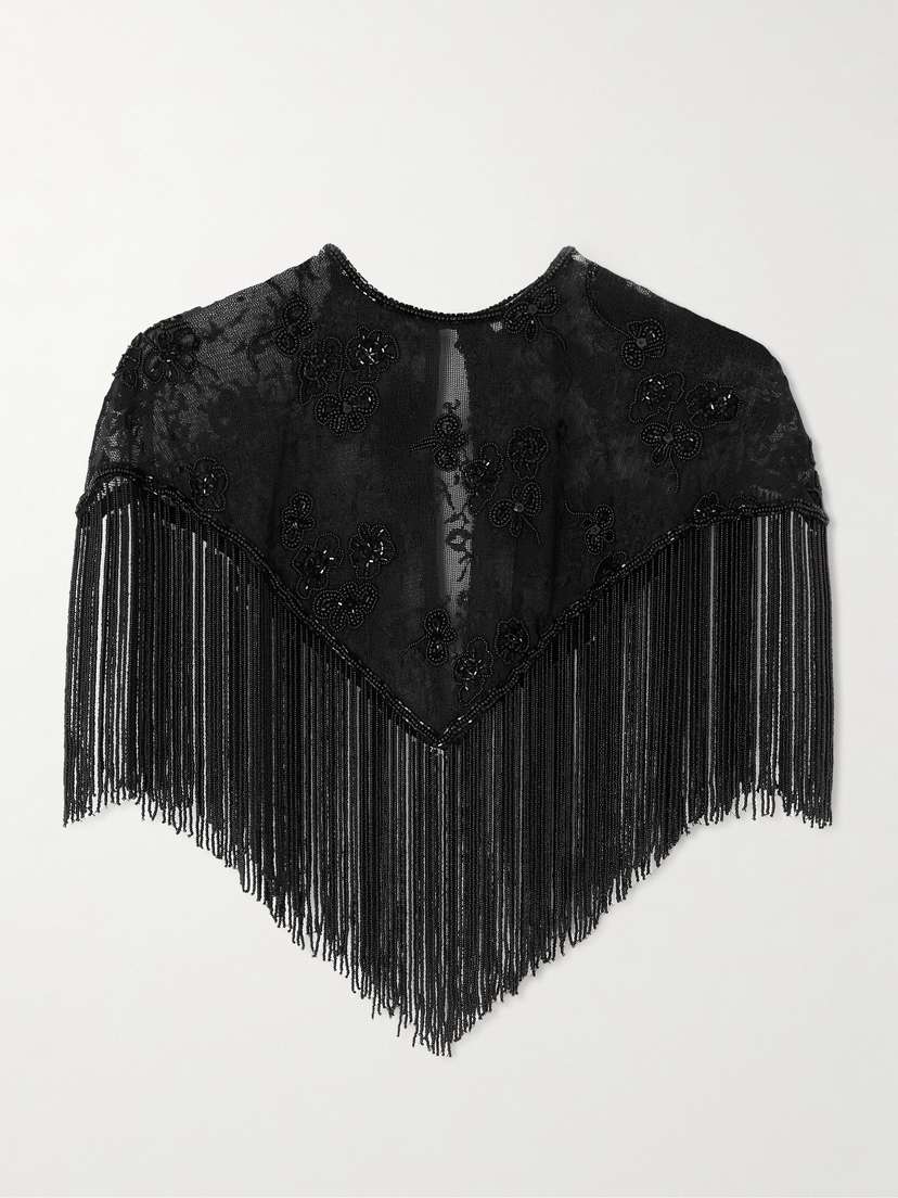 ALIX OF BOHEMIA Flou Night Ride Crystal-embellished Fringed Cotton-tulle Cape
