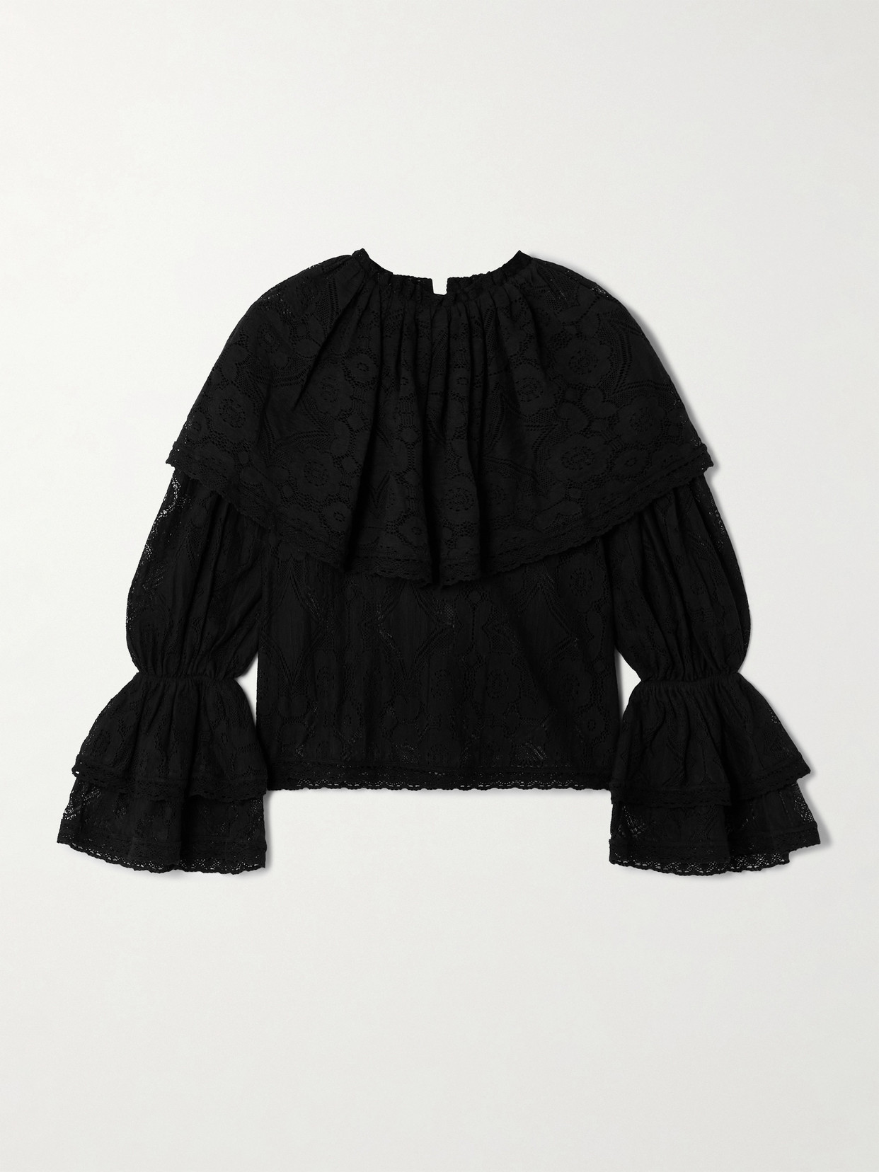 Alix Of Bohemia Eloise Ruffled Cotton-lace Blouse In Black