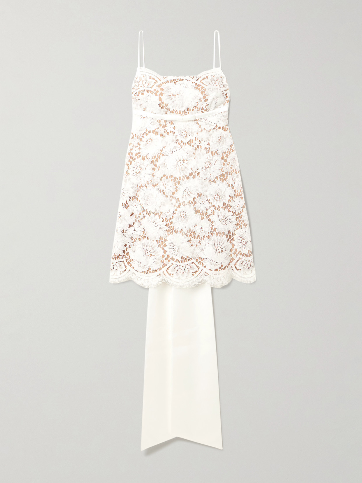 Self-portrait Open-back Satin-trimmed Lace Mini Dress In White