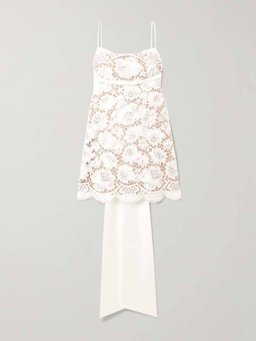 Self-Portrait Open-back Satin-trimmed Lace Mini Dress