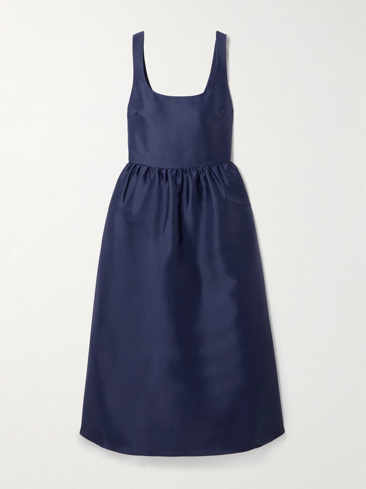 Self-portrait Gathered Satin Midi Dress In Blue