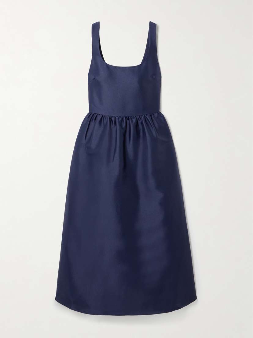 Self-Portrait Gathered Satin Midi Dress