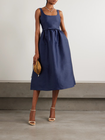 self-portrait Gathered satin midi dress