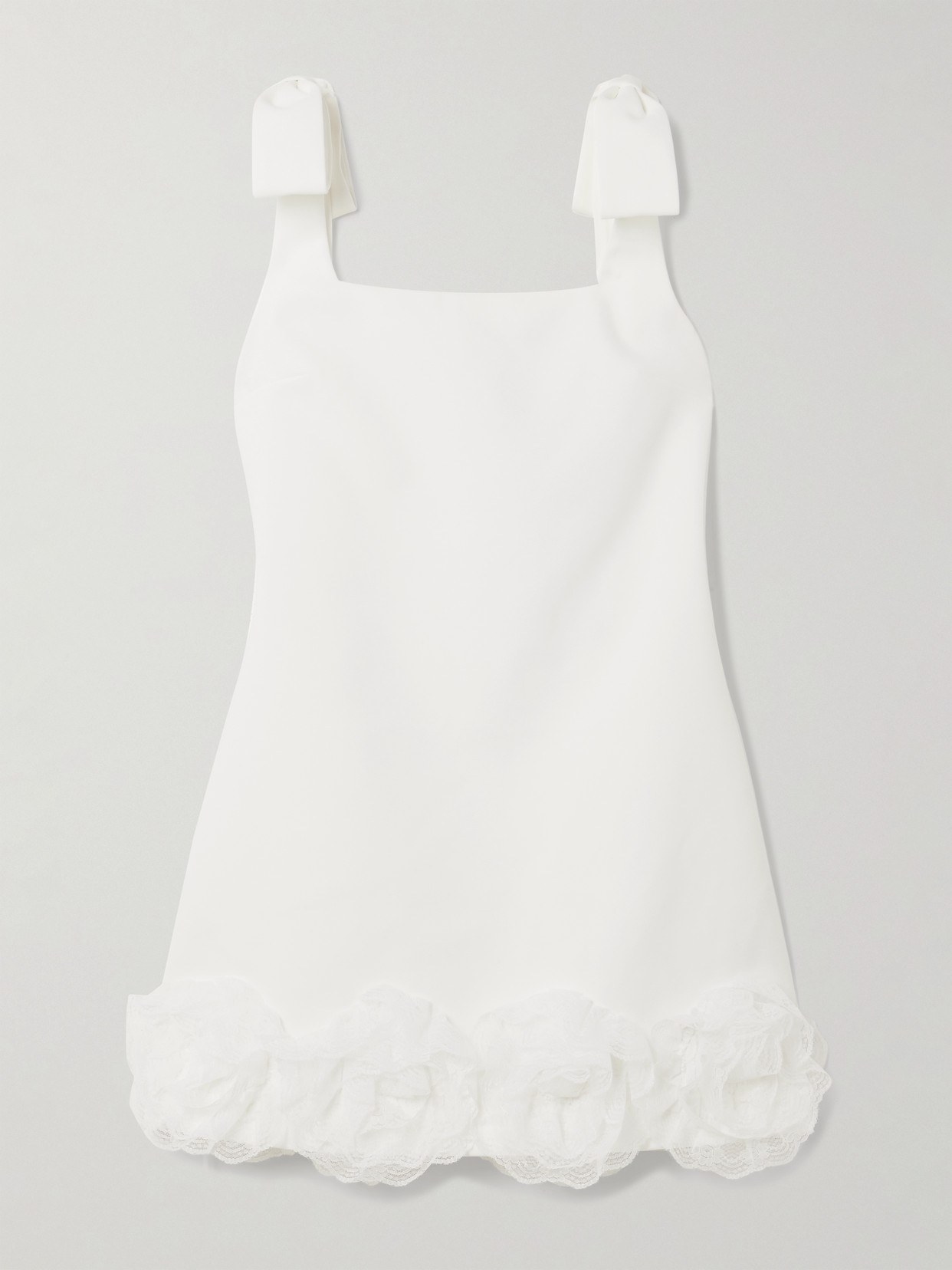 Self-portrait Bow-detailed Lace-trimmed Crepe Mini Dress In White