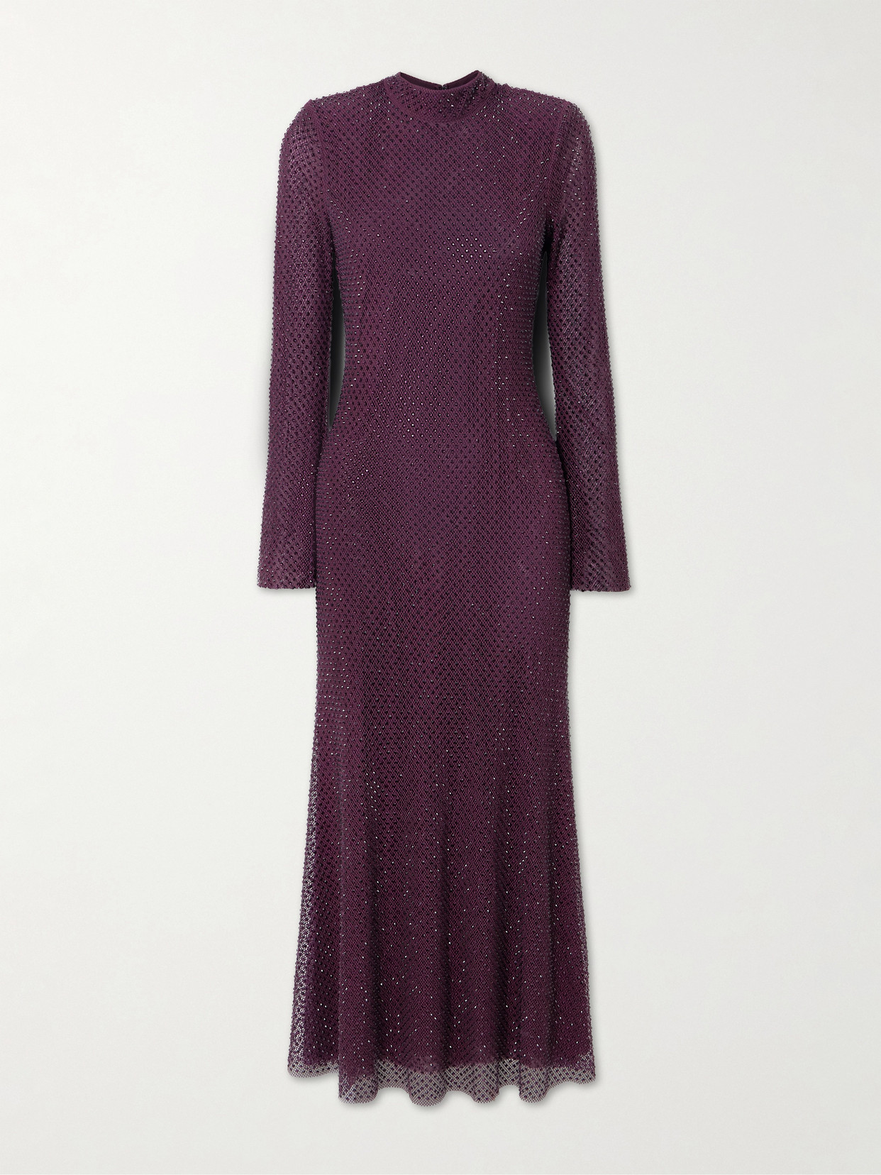 Self-portrait Crystal-embellished Fishnet Turtleneck Midi Dress In Burgundy