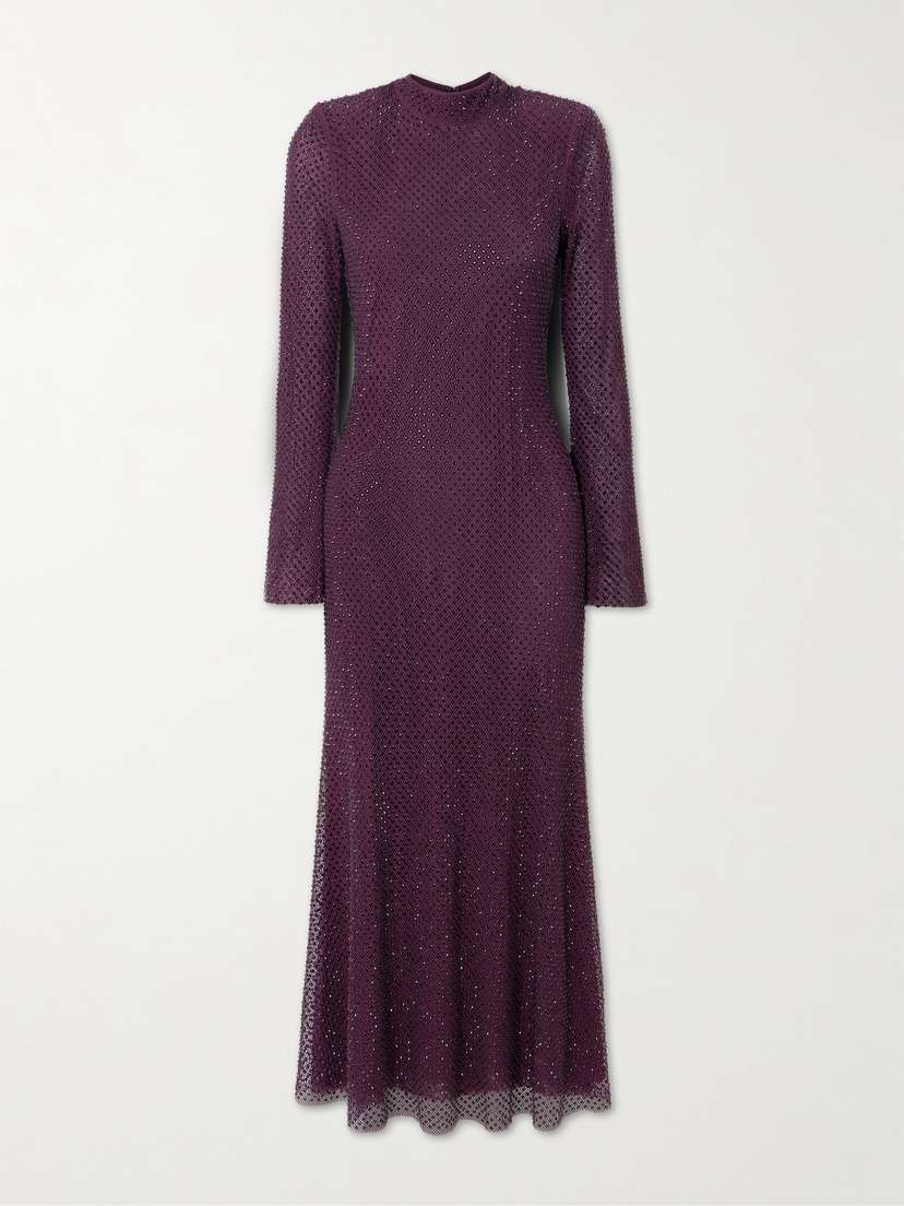 Self-Portrait Crystal-embellished Fishnet Turtleneck Midi Dress