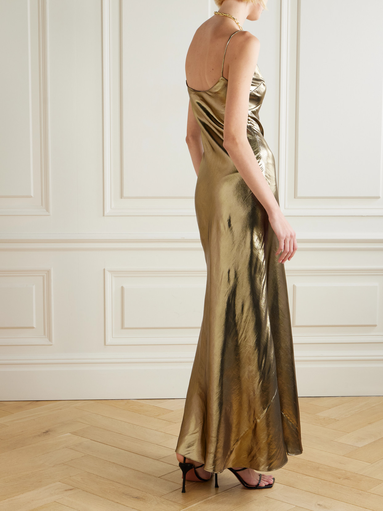 Self-portrait Satin Maxi Dresss In Gold