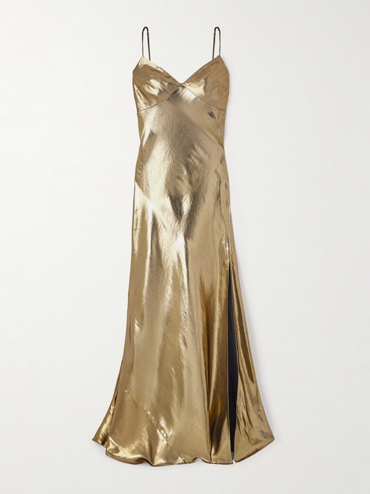 Self-portrait Satin Maxi Dresss In Gold
