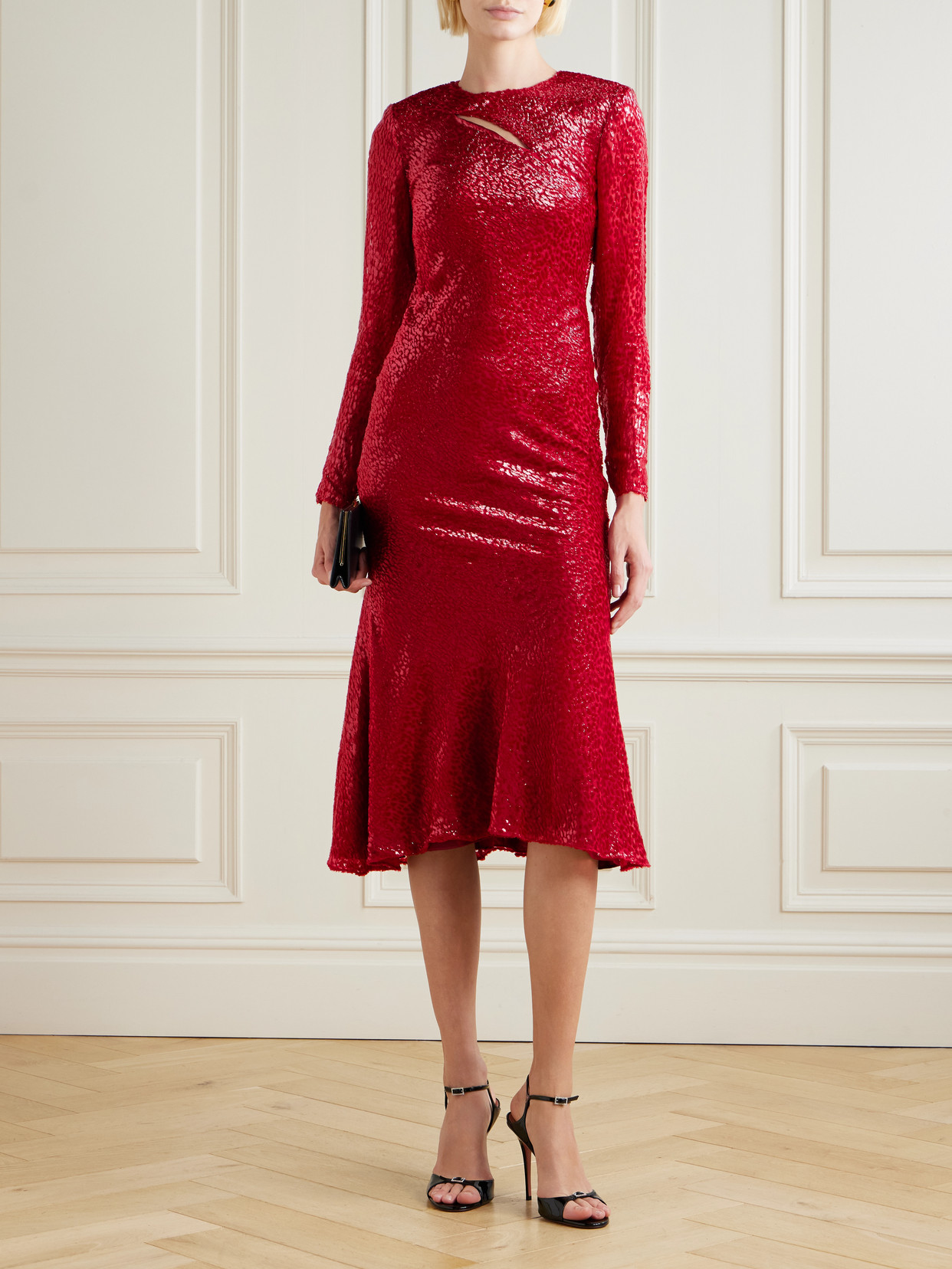 Self-portrait Cutout Fil Coupé Midi Dress In Red
