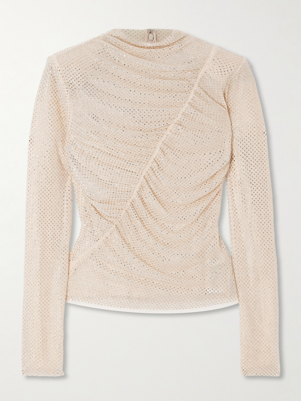 Self-portrait Ruched Crystal-embellished Jersey Blouse In White