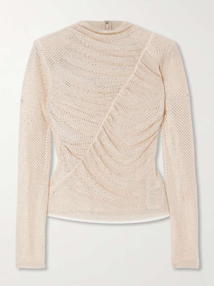 Self-Portrait Ruched Crystal-embellished Jersey Blouse