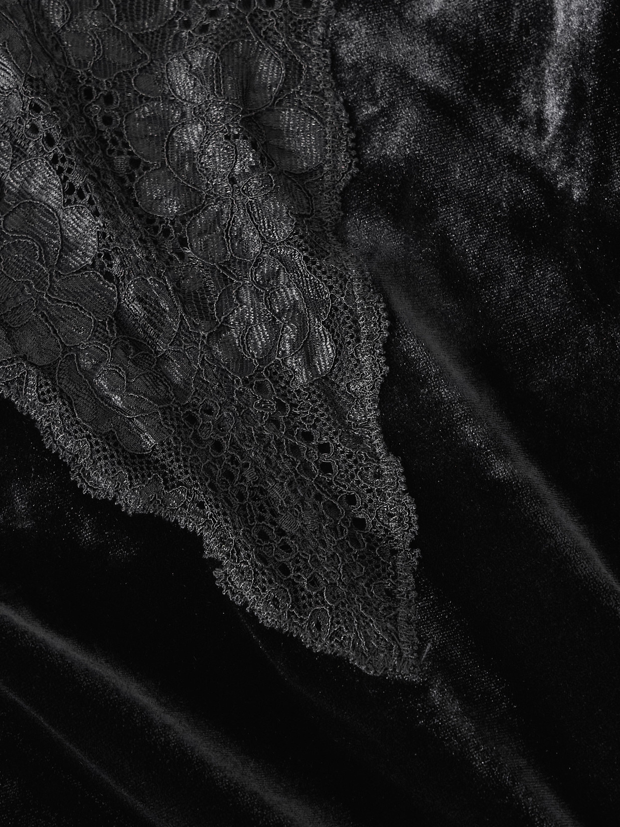 Self-portrait Lace-trimmed Velvet Midi Dress In Black