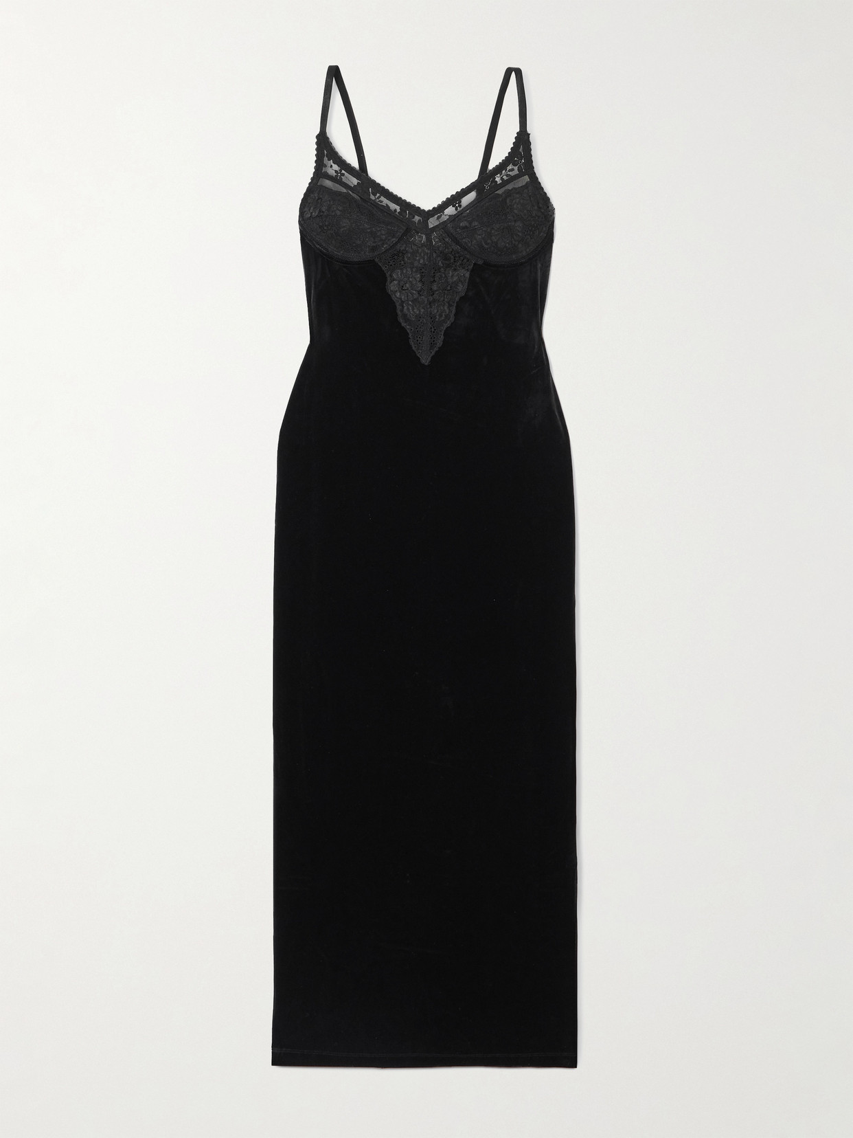 Self-portrait Lace-trimmed Velvet Midi Dress In Black