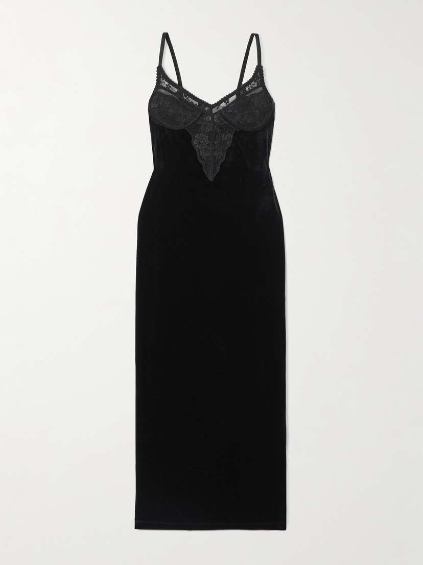 Self-Portrait Lace-trimmed Velvet Midi Dress