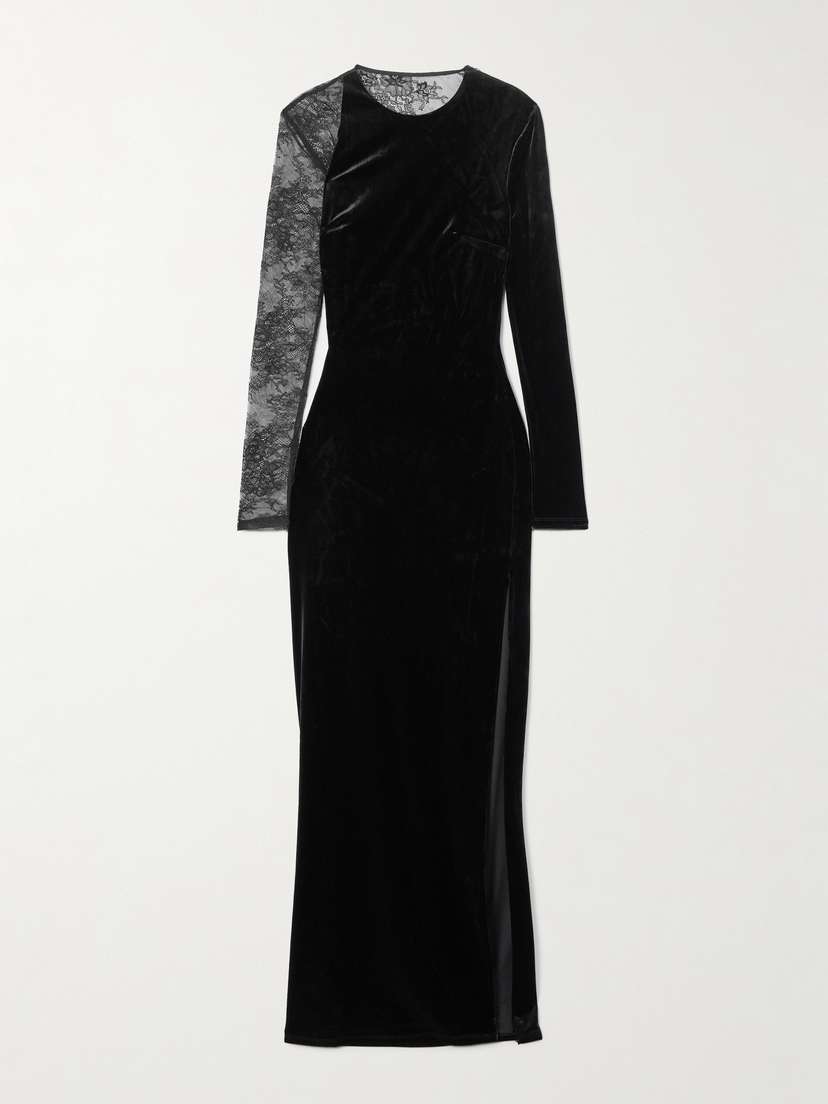 Self-Portrait Lace-paneled Velvet Maxi Dress