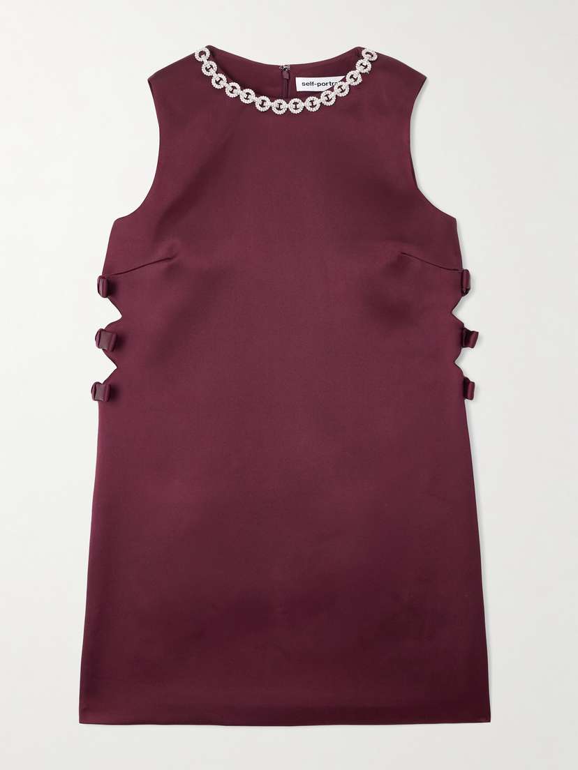 Self-Portrait Cutout Embellished Satin Mini Dress