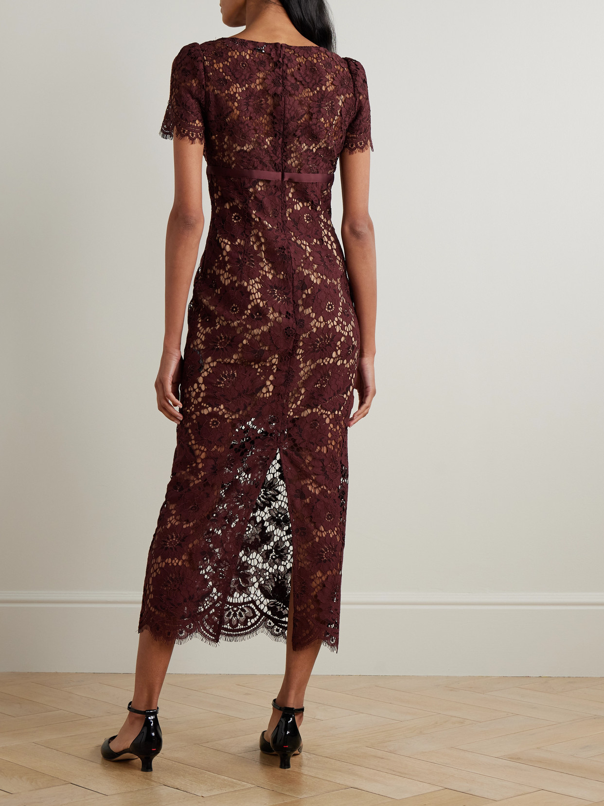 Self-portrait Womens Burgundy Floral Lace Bow-embellished Woven Midi Dress In Burgundy