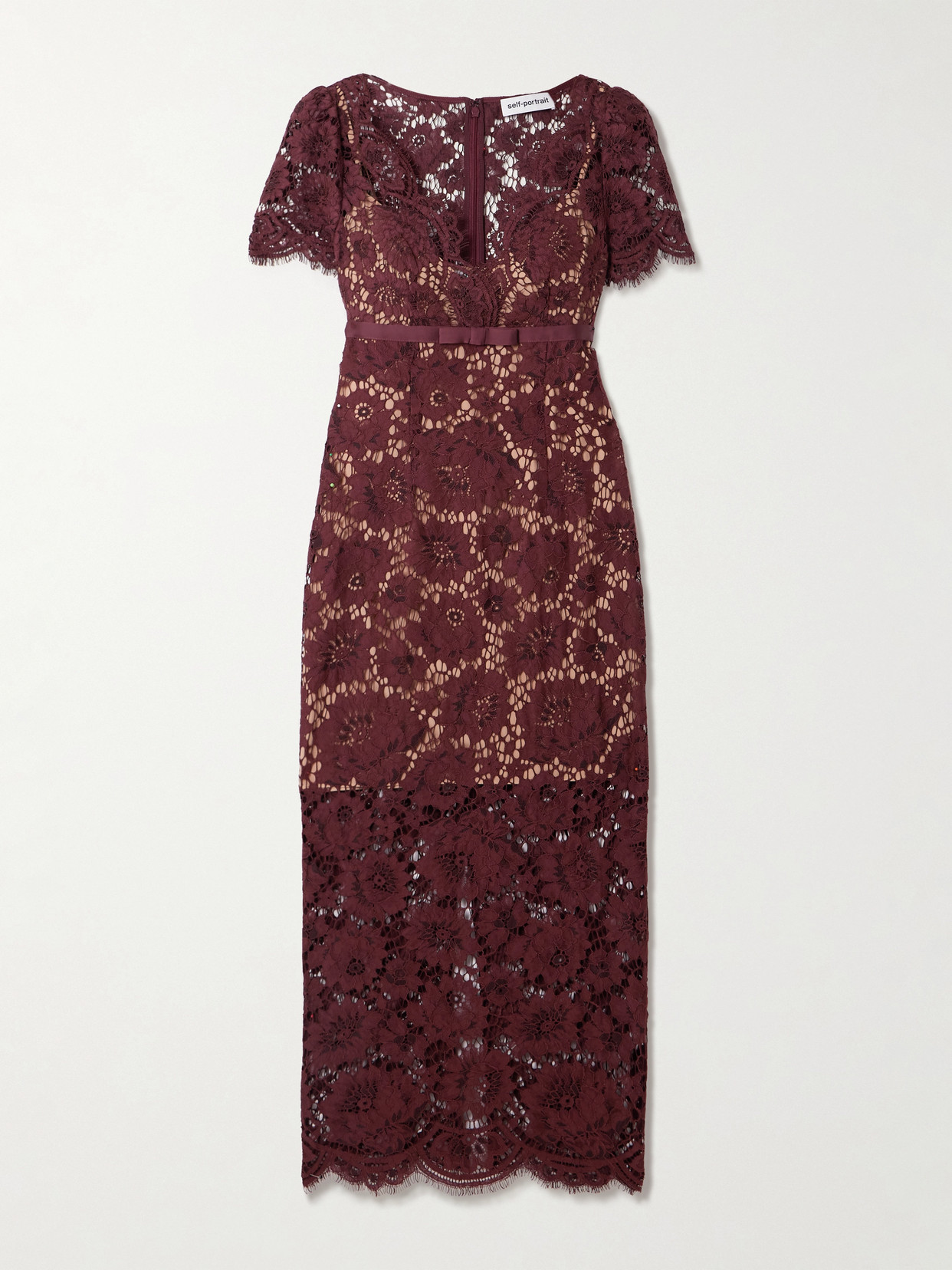 Self-portrait Bow-detailed Floral Lace Midi Dress In Burgundy