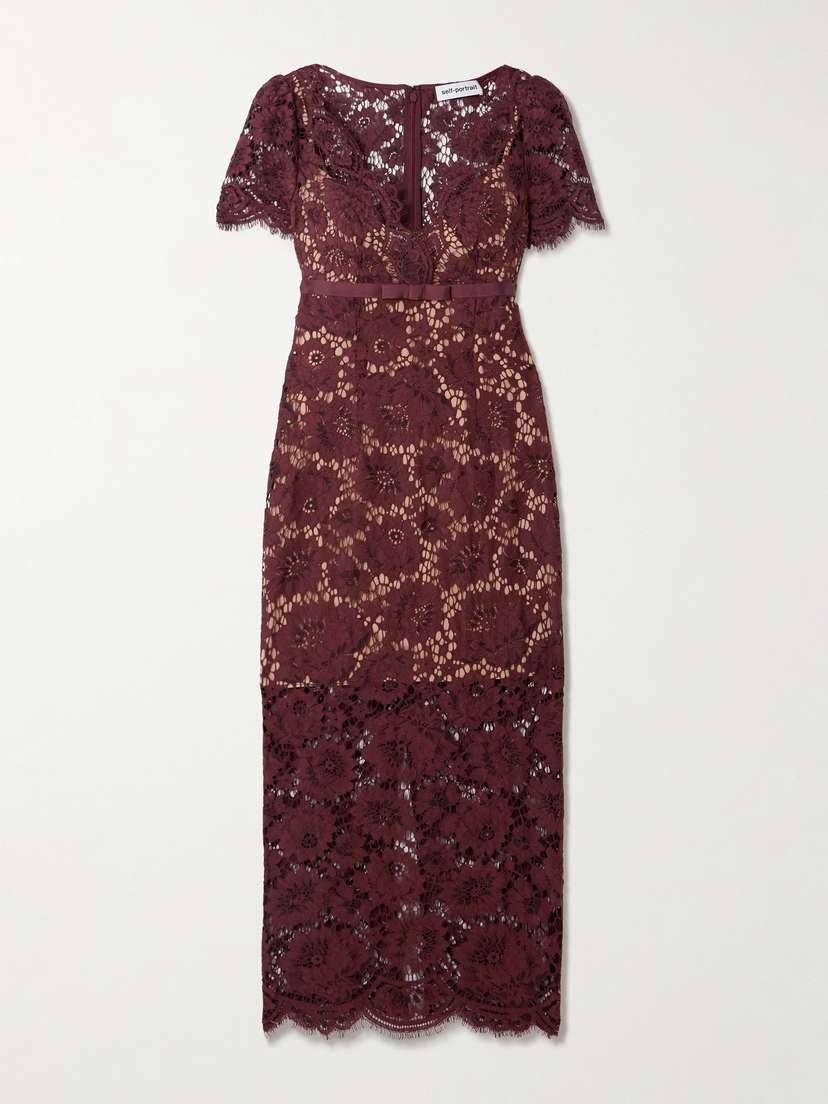 Self-Portrait Bow-detailed Floral Lace Midi Dress