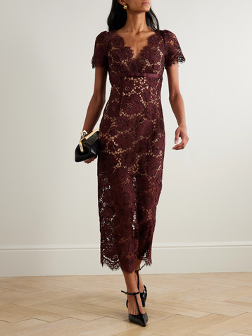 self-portrait Bow-detailed floral lace midi dress