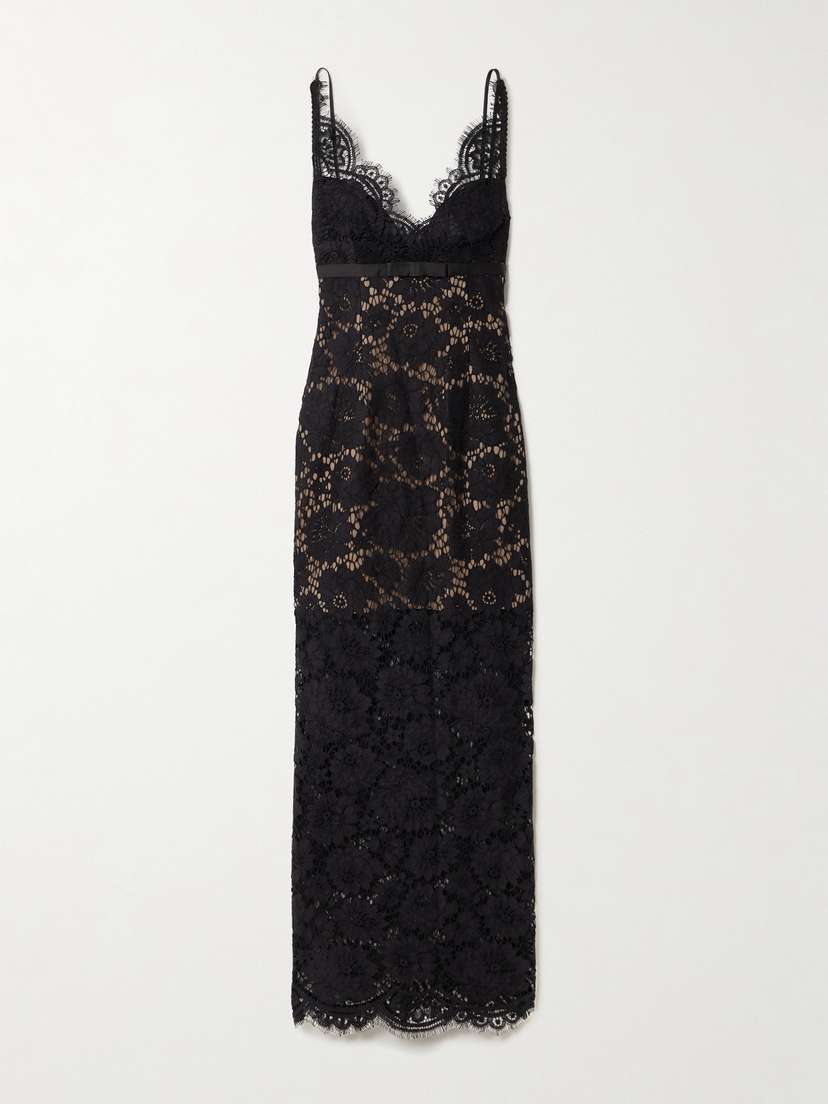 Self-Portrait Satin-trimmed Lace Maxi Dress