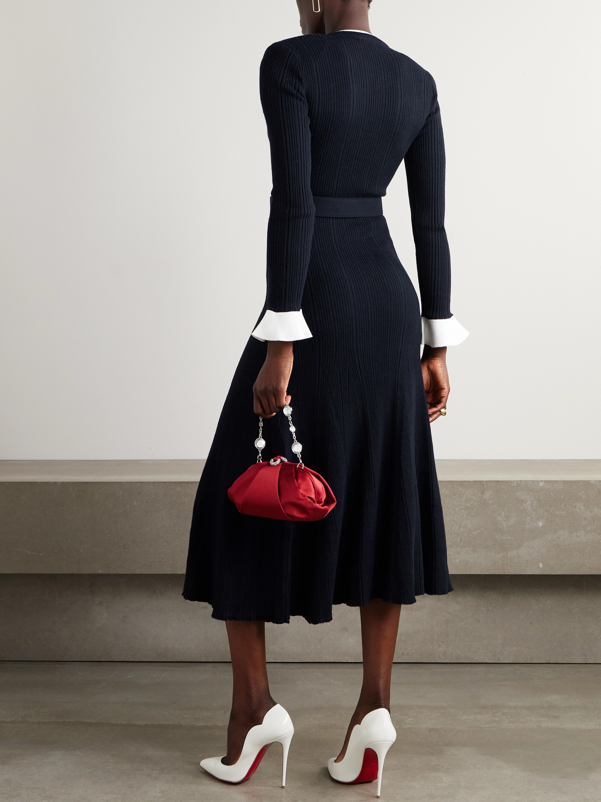 Belted ribbed-knit midi dress — Image 3