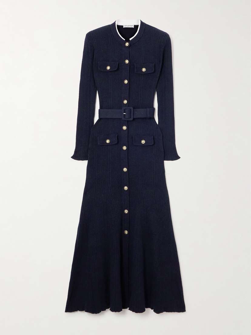 Self-Portrait Belted Ribbed-knit Midi Dress