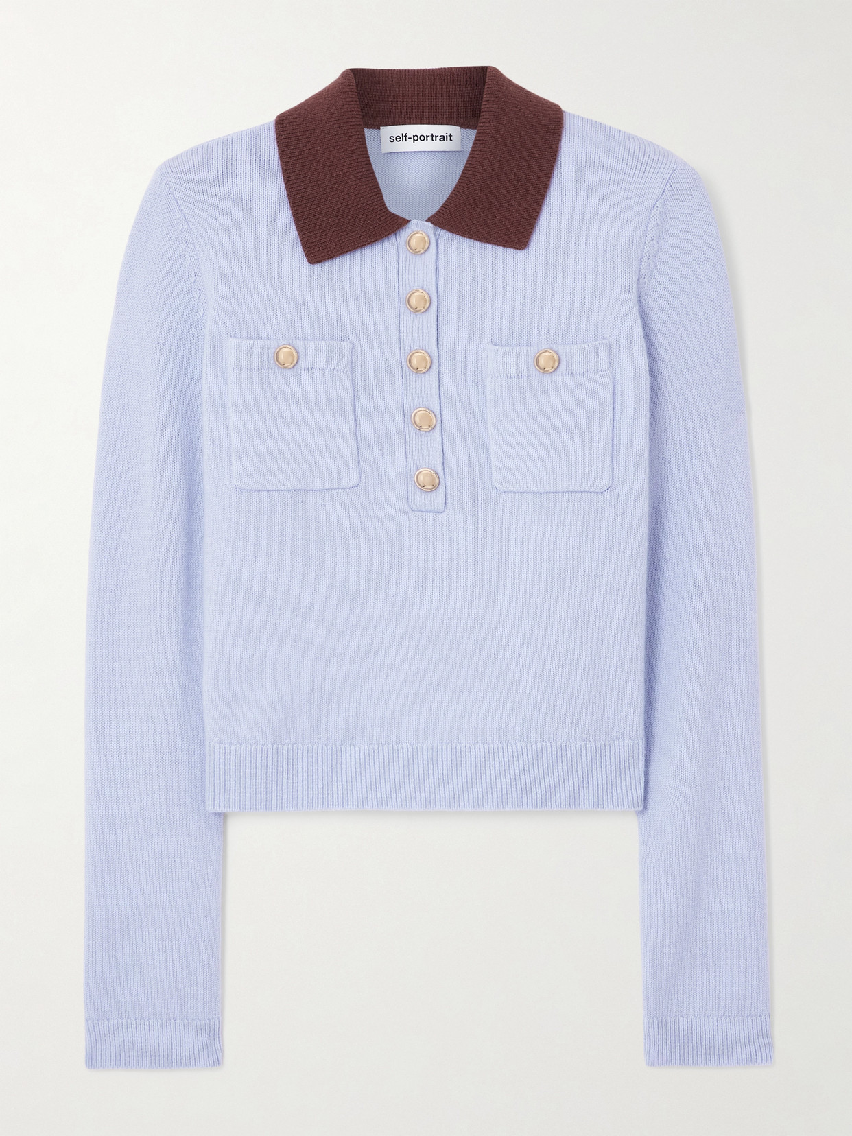 Self-portrait Sweater With Classic Contrast Collar In Blue