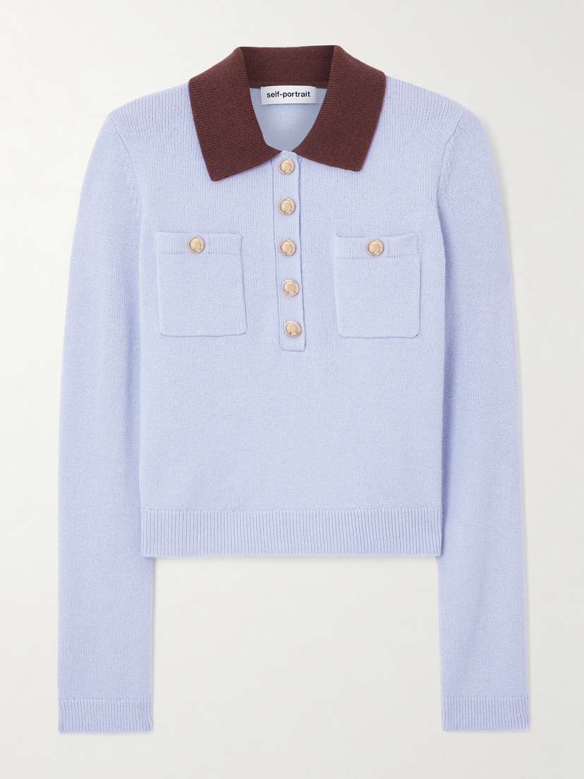 Self-Portrait Two-tone Wool-blend Polo Shirt