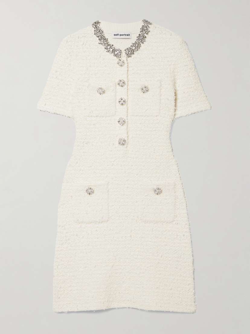 Self-Portrait Crystal-embellished Cotton-blend Bouclé Mini Dress
