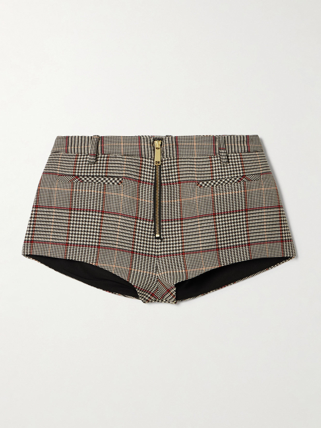 Self-portrait Houndstooth Woven Shorts In Brown