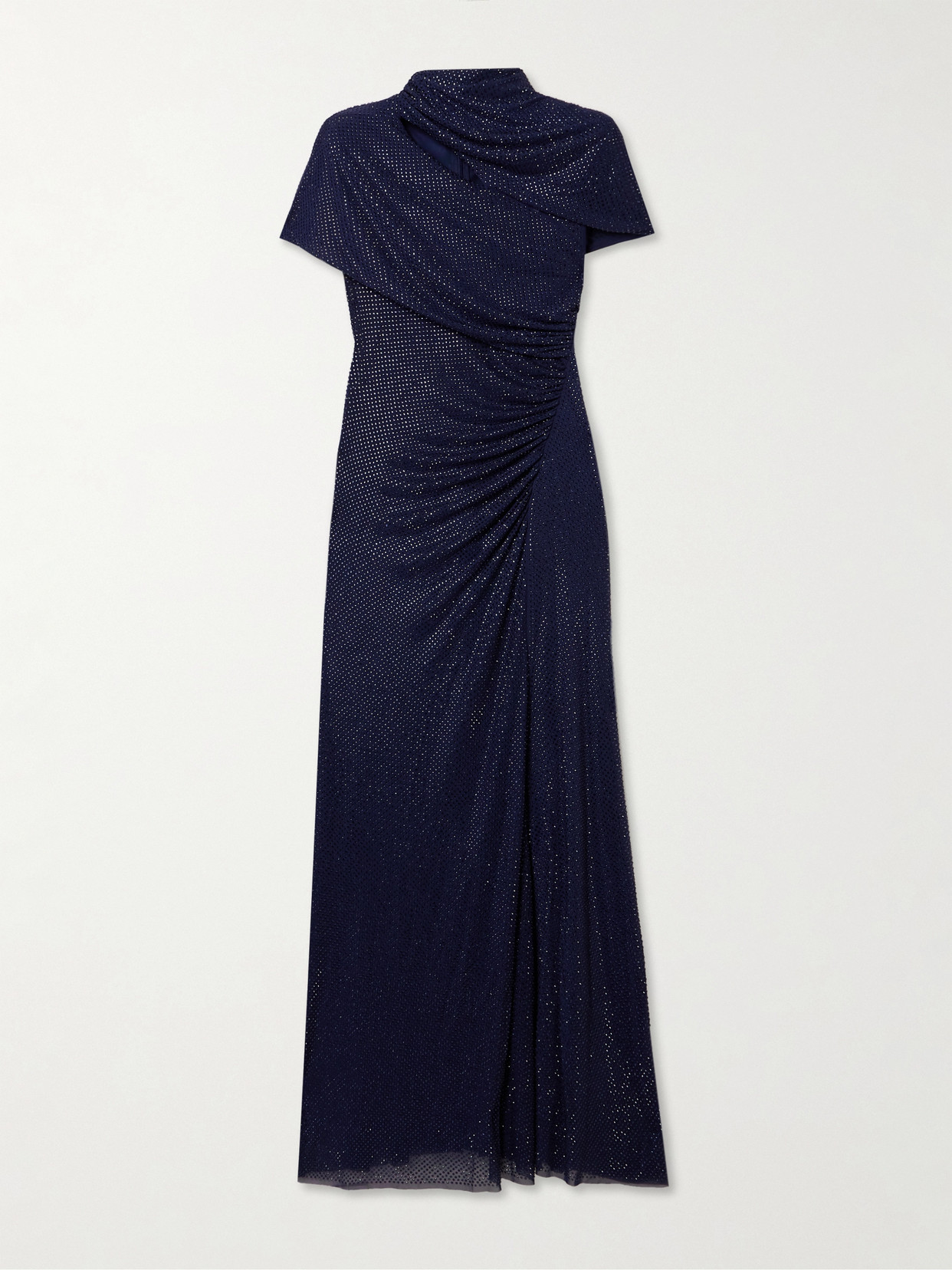 Self-portrait Crystal-embellished Cutout Draped Stretch-jersey Midi Dress In Blue