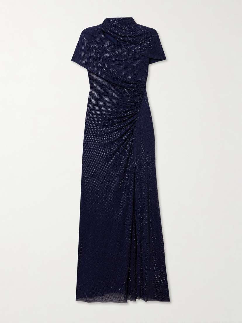 Self-Portrait Crystal-embellished Cutout Draped Stretch-jersey Midi Dress