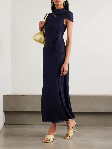 self-portrait Crystal-embellished cutout draped stretch-jersey midi dress