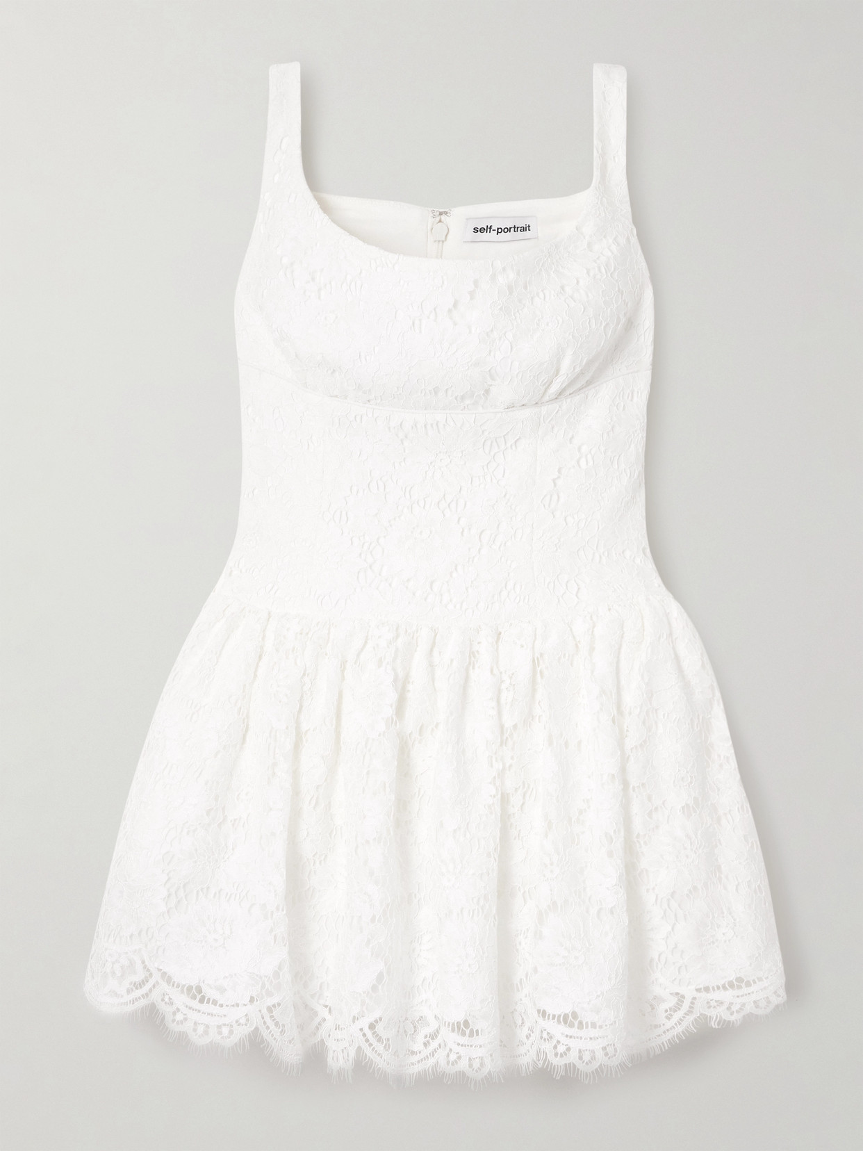 Self-portrait Pleated Scalloped Lace Mini Dress In White