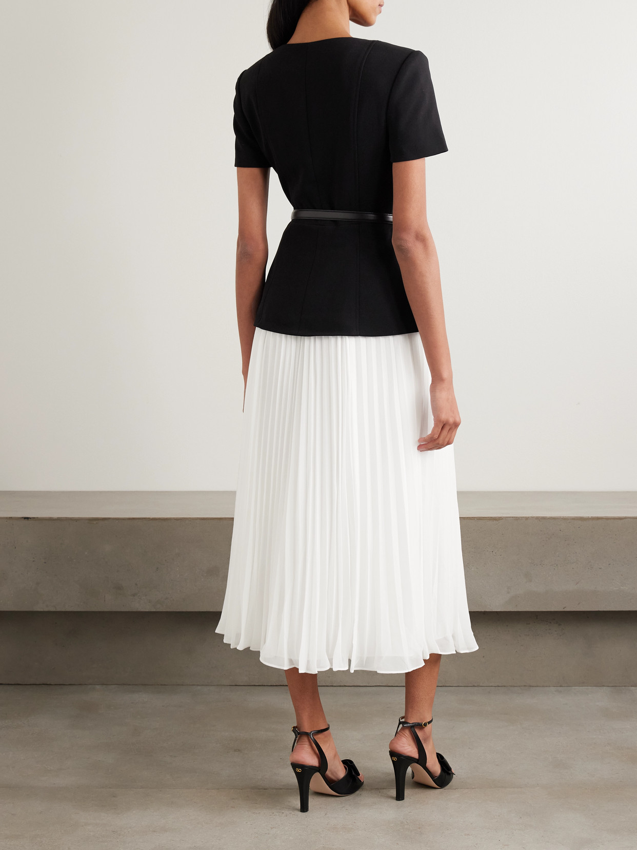 Self-portrait Embellished Belted Crepe And Pleated Chiffon Midi Dress In Multi