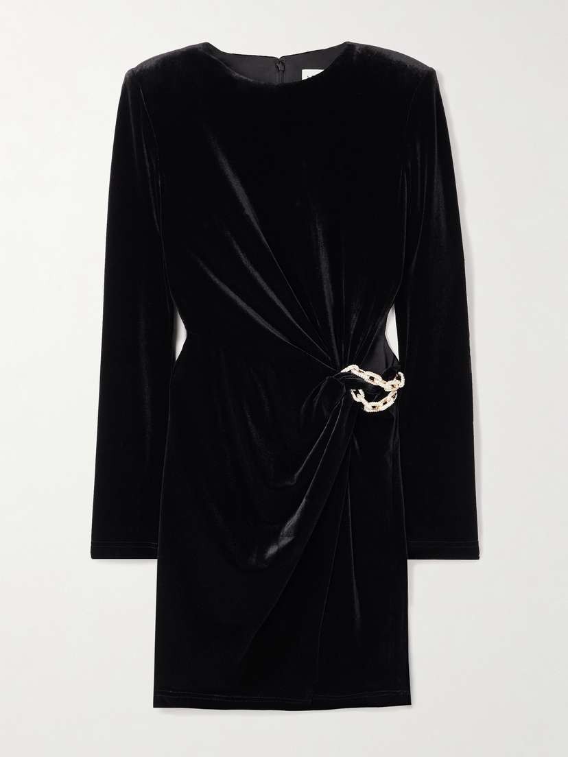 Self-Portrait Embellished Velvet Mini Dress