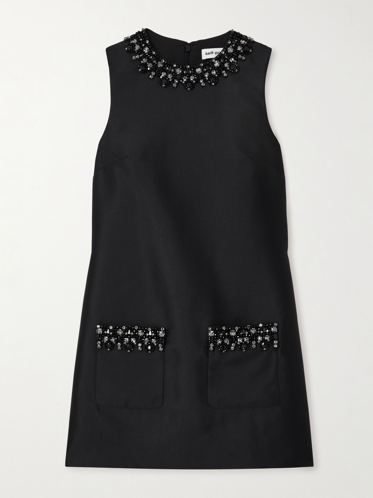 Self-portrait Sleeveless Black Midi Dress With Beadwork And Patch Pockets In Black
