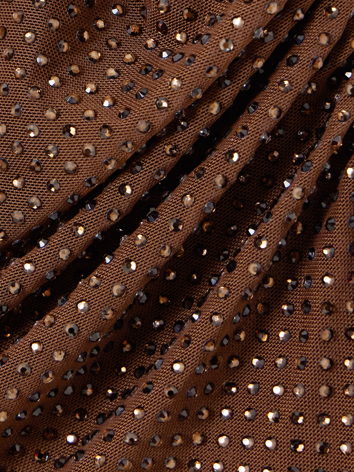 Self-portrait Gathered Cutout Crystal-embellished Mesh Top In Brown